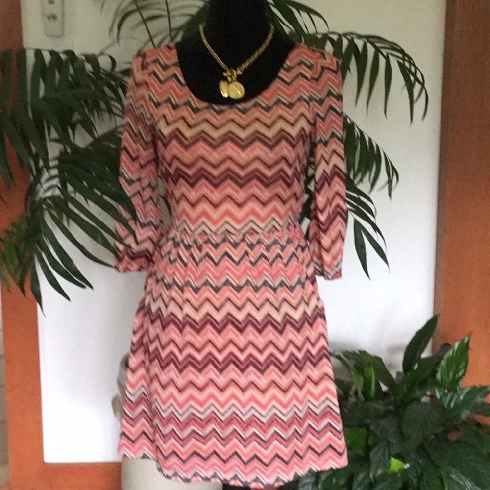 Red Camel Zig Zag Print Dress